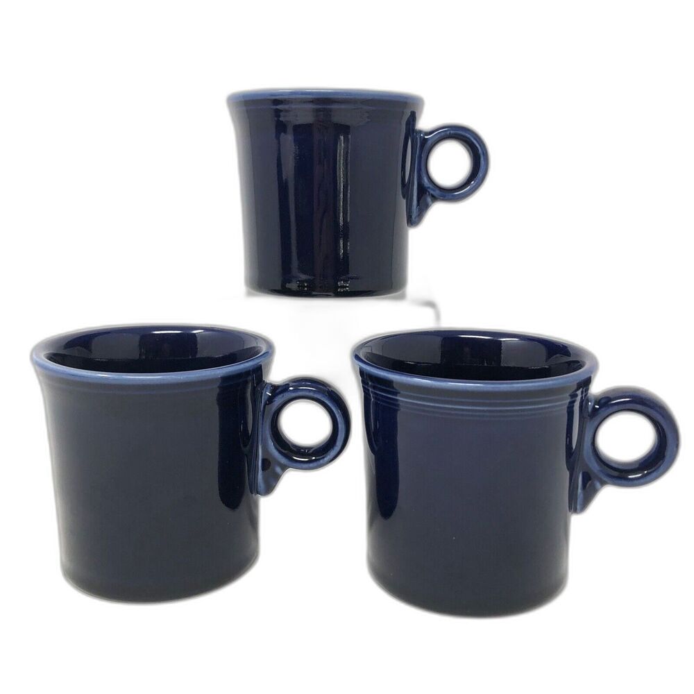 Fiesta Ware Cobalt Blue Tom & Jerry Coffee Mugs HLC USA Lead Free Set Of 3